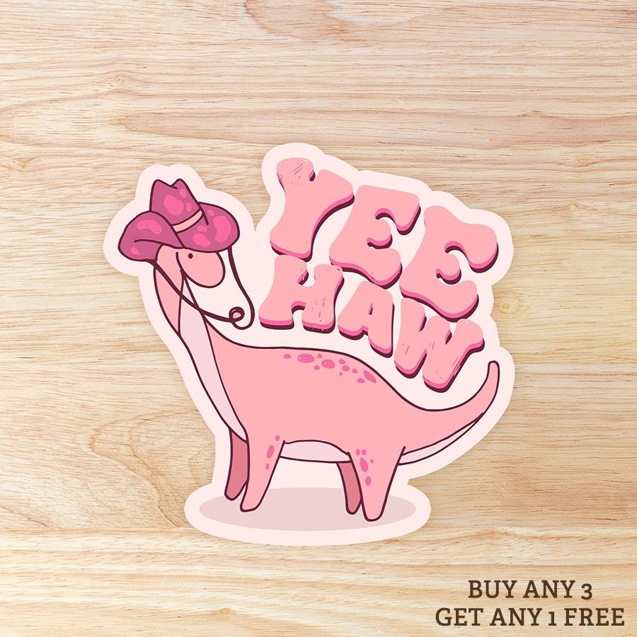 Yee Haw Dinosaur: Waterproof Vinyl Sticker