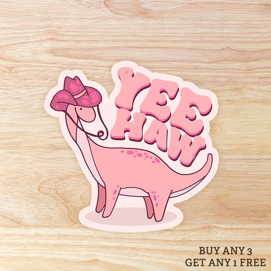 Yee Haw Dinosaur: Waterproof Vinyl Sticker
