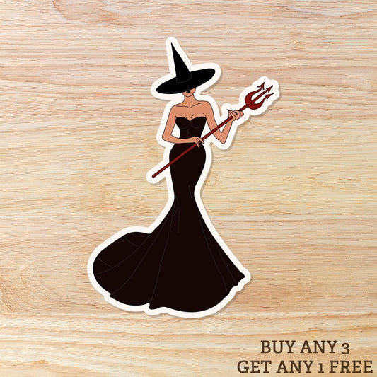 Sexy Witch Carrying a Trident: Waterproof Vinyl Sticker