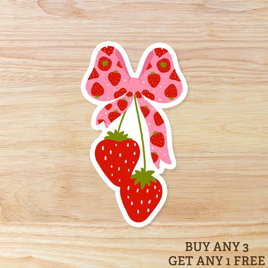 Strawberry coquette Bow WATERPROOF STICKER