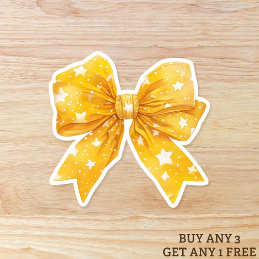 Yellow coquette Bow with stars WATERPROOF STICKER