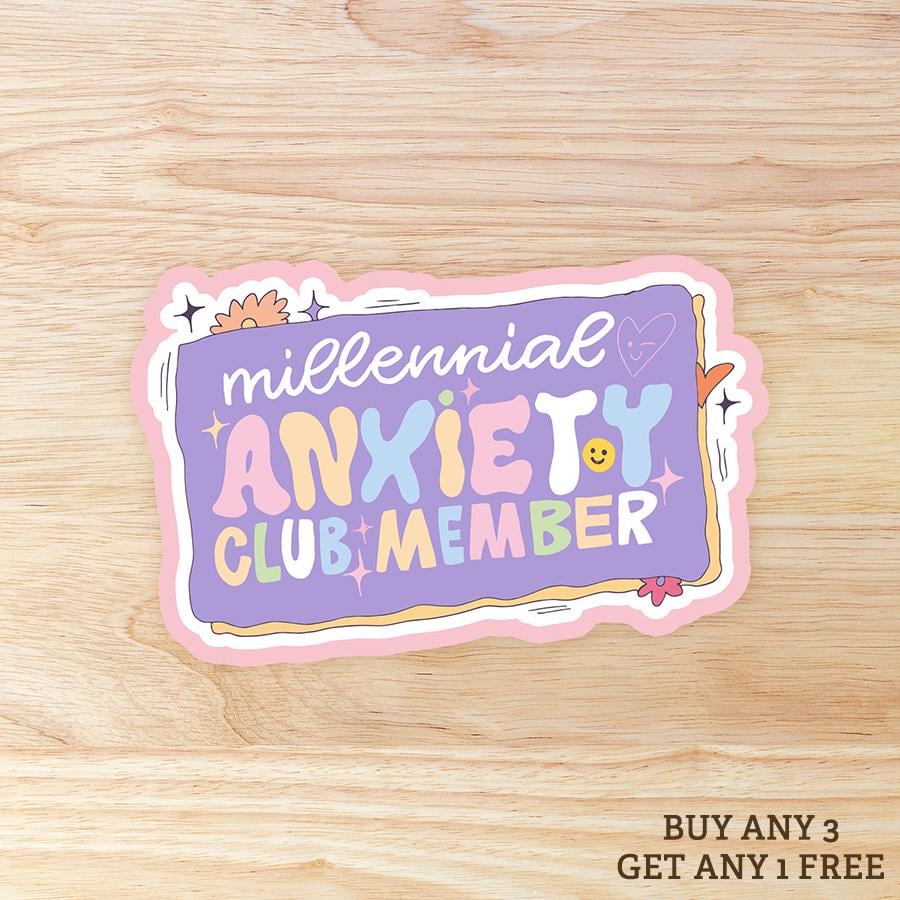 Millennial Anxiety Club Member Waterproof Vinyl Sticker