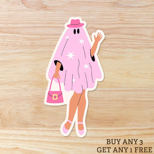 Pink Ghost Girl Sticker: Waterproof Vinyl Decal
