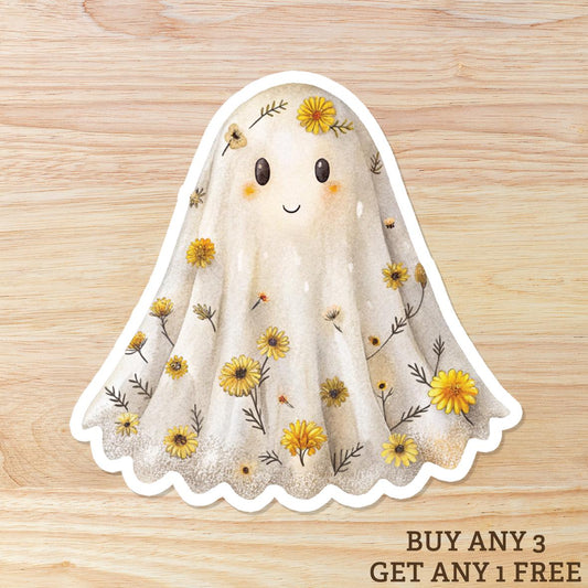 Pretty Floral Ghost: Waterproof Vinyl Sticker