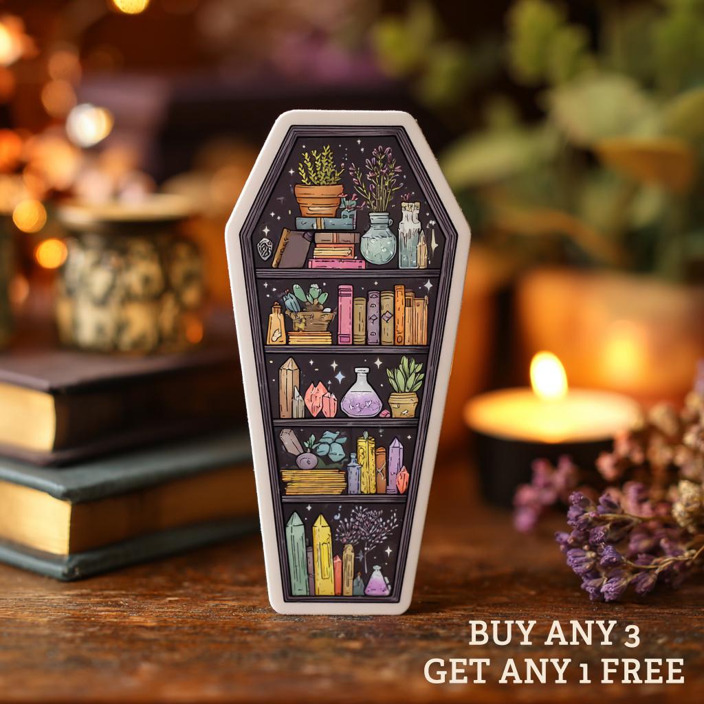 Coffin shaped Bookcase Bookshelf Vinyl WATERPROOF sticker