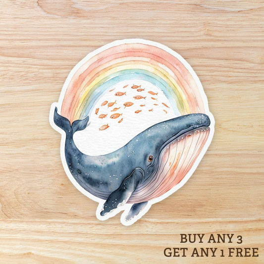 Watercolor Whale and Rainbow WATERPROOF Vinyl sticker