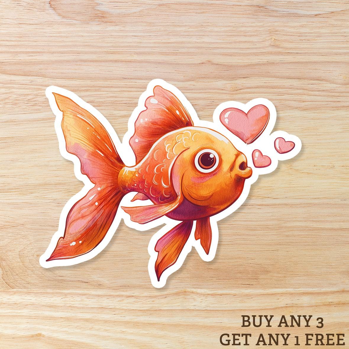 Waterproof Kawaii Goldfish Blowing Hearts Sticker