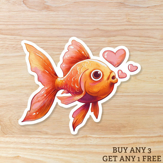 Waterproof Kawaii Goldfish Blowing Hearts Sticker