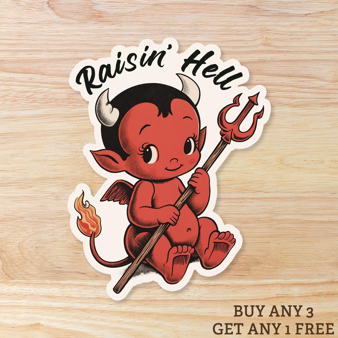 Kewpie Devil Raisin Hell: Waterproof Vinyl Sticker