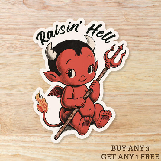 Kewpie Devil Raisin Hell: Waterproof Vinyl Sticker