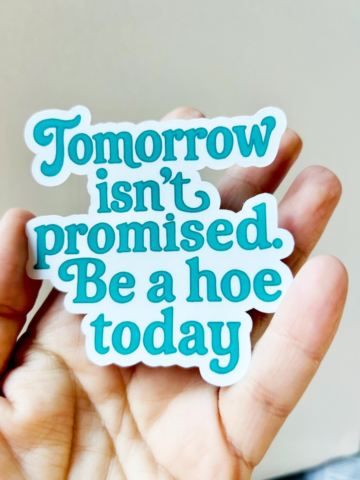 Tomorrow Isn't Promised Be A Hoe Today: Waterproof Vinyl Sticker