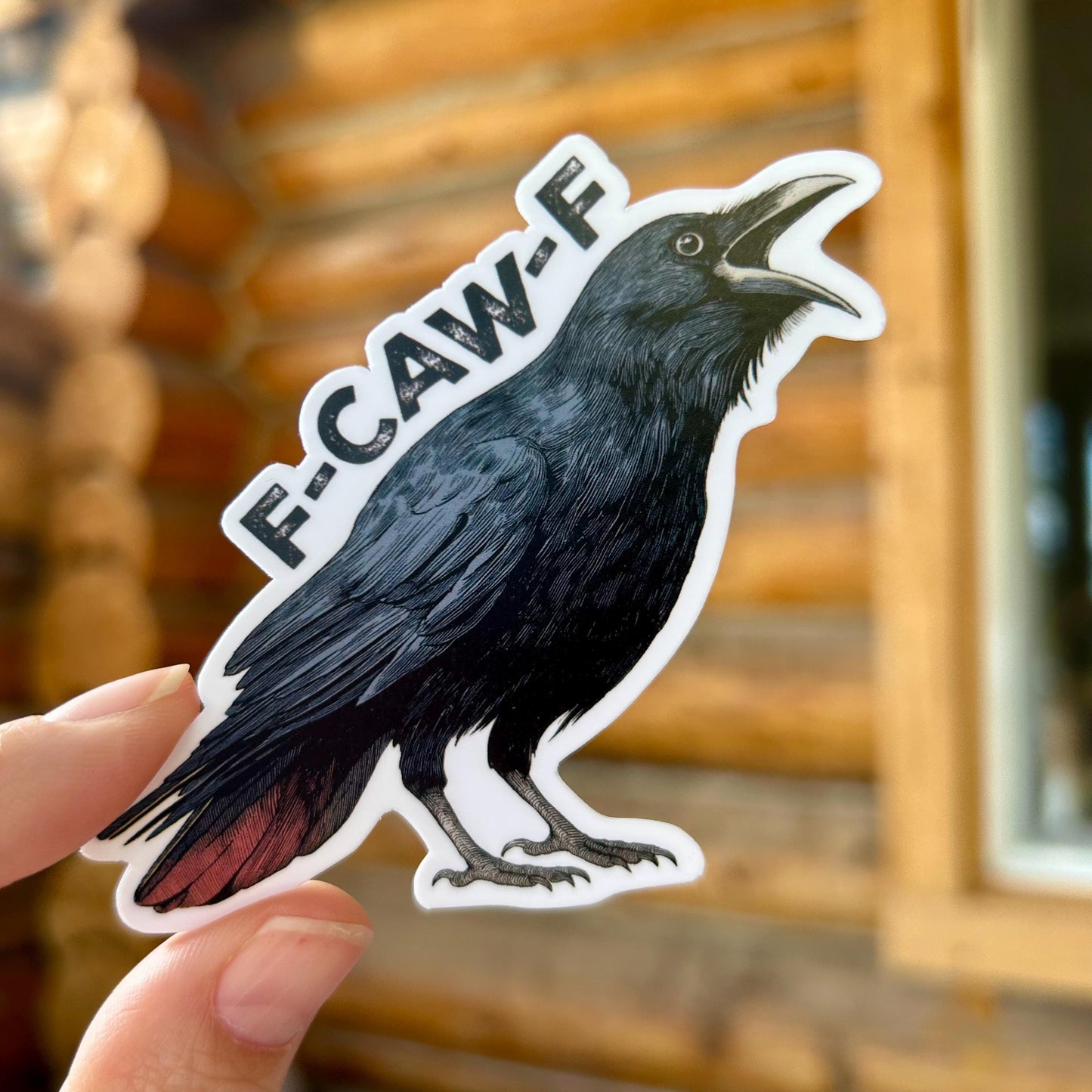 F-CAW-F Tattoo style Crow: Vinyl WATERPROOF Sticker