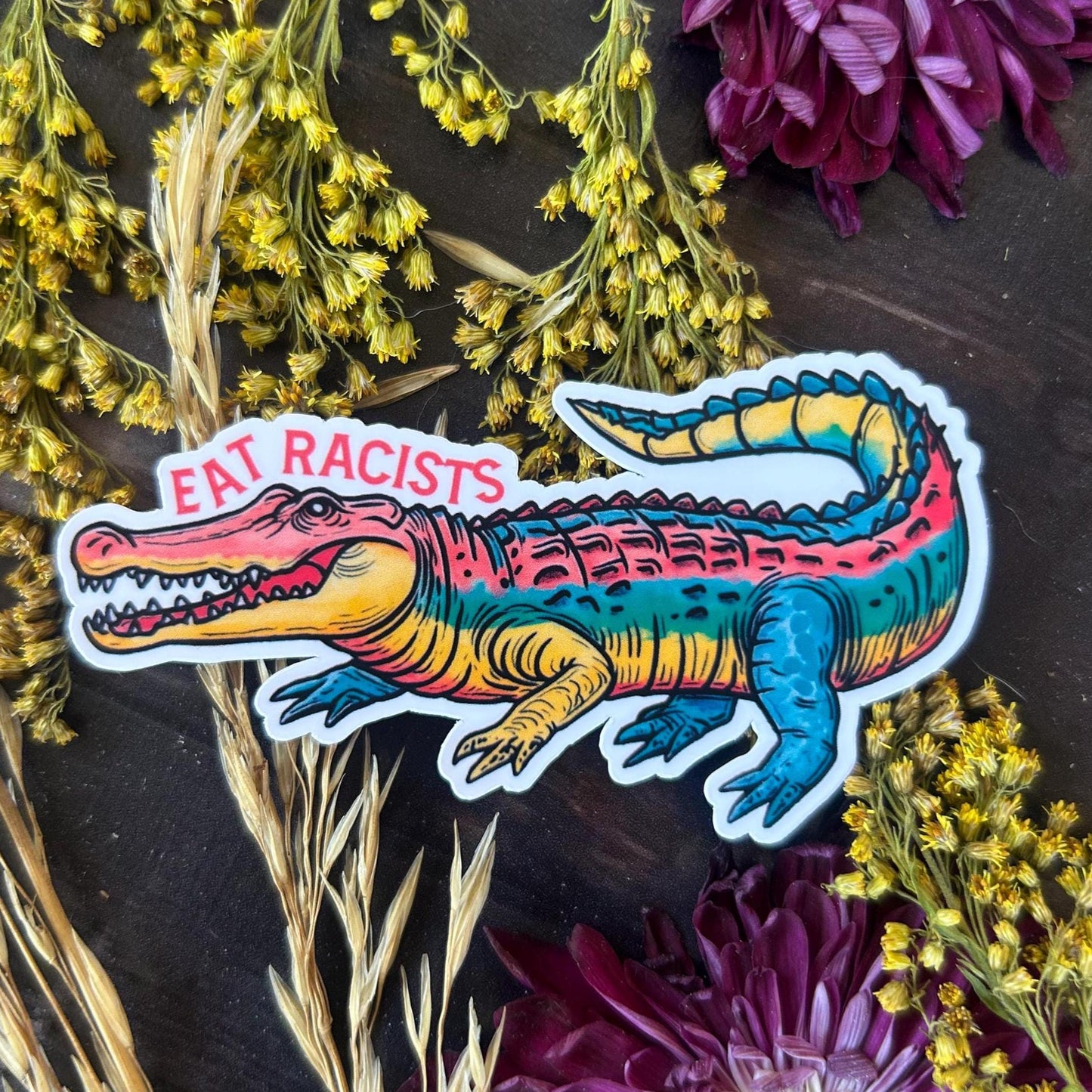 Eat Racists Alligator: Waterproof Vinyl Sticker