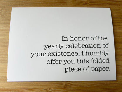 Funny Birthday Card: Sarcastic Folded Piece of Paper Greeting