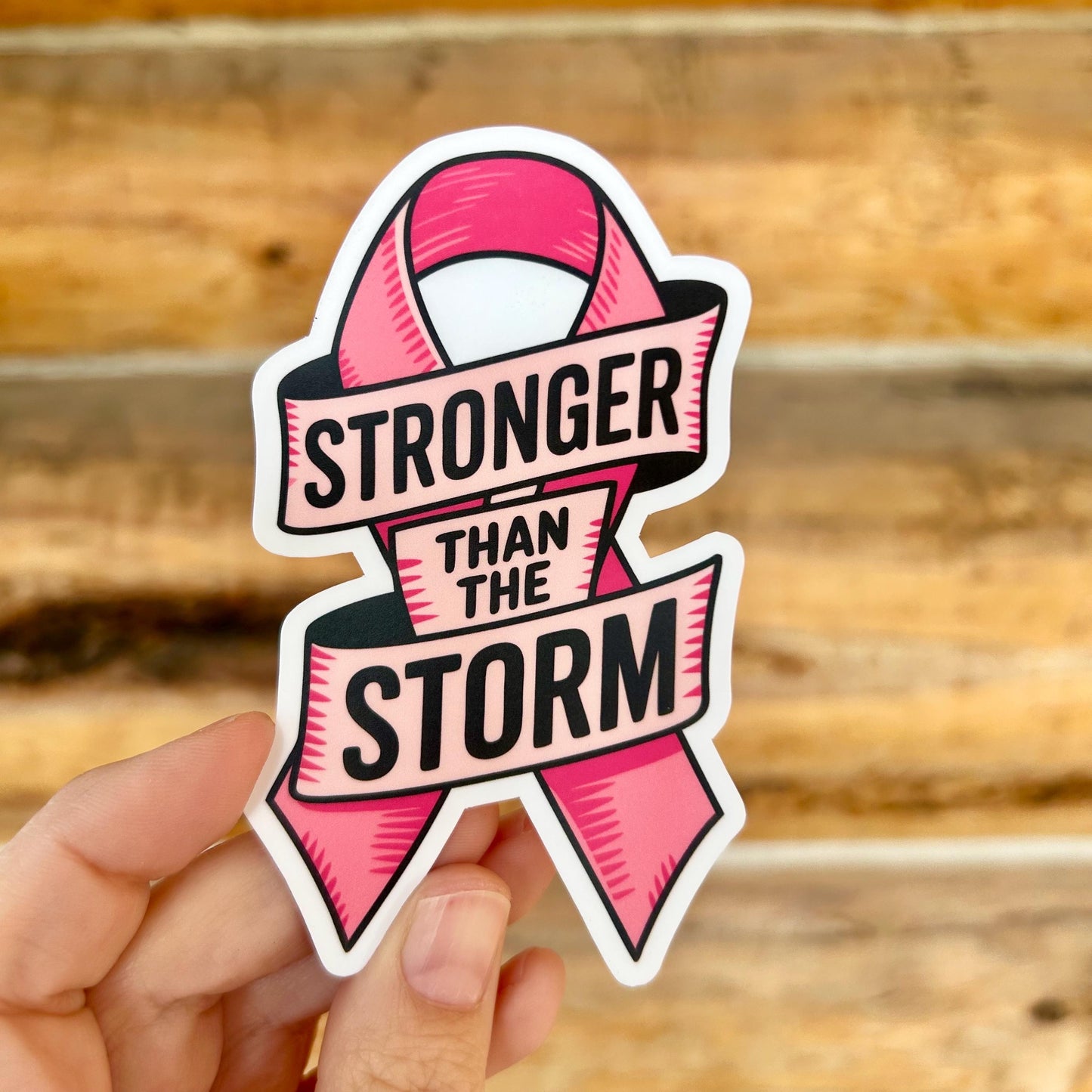 Stronger than the Storm Sticker - Breast Cancer WATERPROOF Sticker