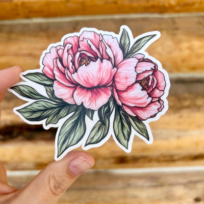 Peonies Art: Waterproof Vinyl Sticker