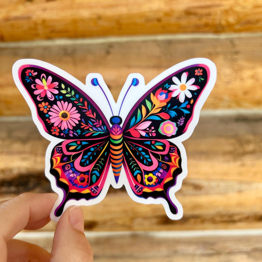 Folk Art Butterfly: Waterproof Vinyl Sticker