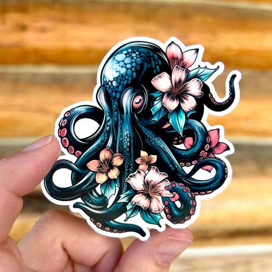 Dark Floral Octopus: Waterproof Vinyl Sticker
