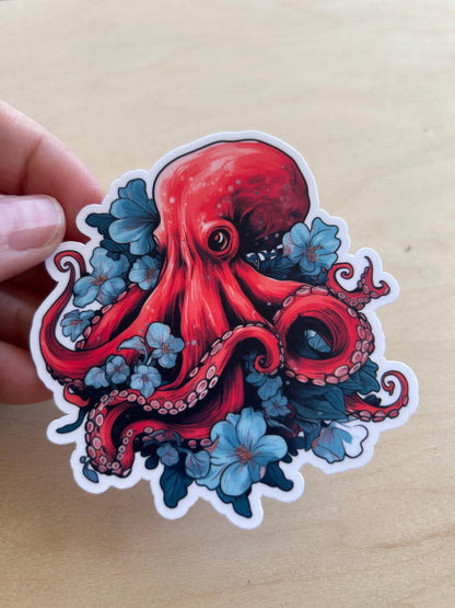 Tattoo style Red Octopus: Waterproof Vinyl Sticker