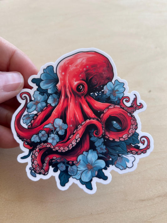 Tattoo style Red Octopus: Waterproof Vinyl Sticker