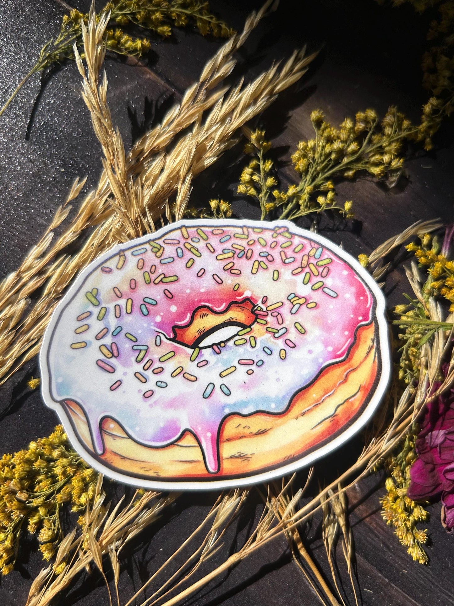 Pastel Donut with Sprinkles: Waterproof Vinyl Sticker