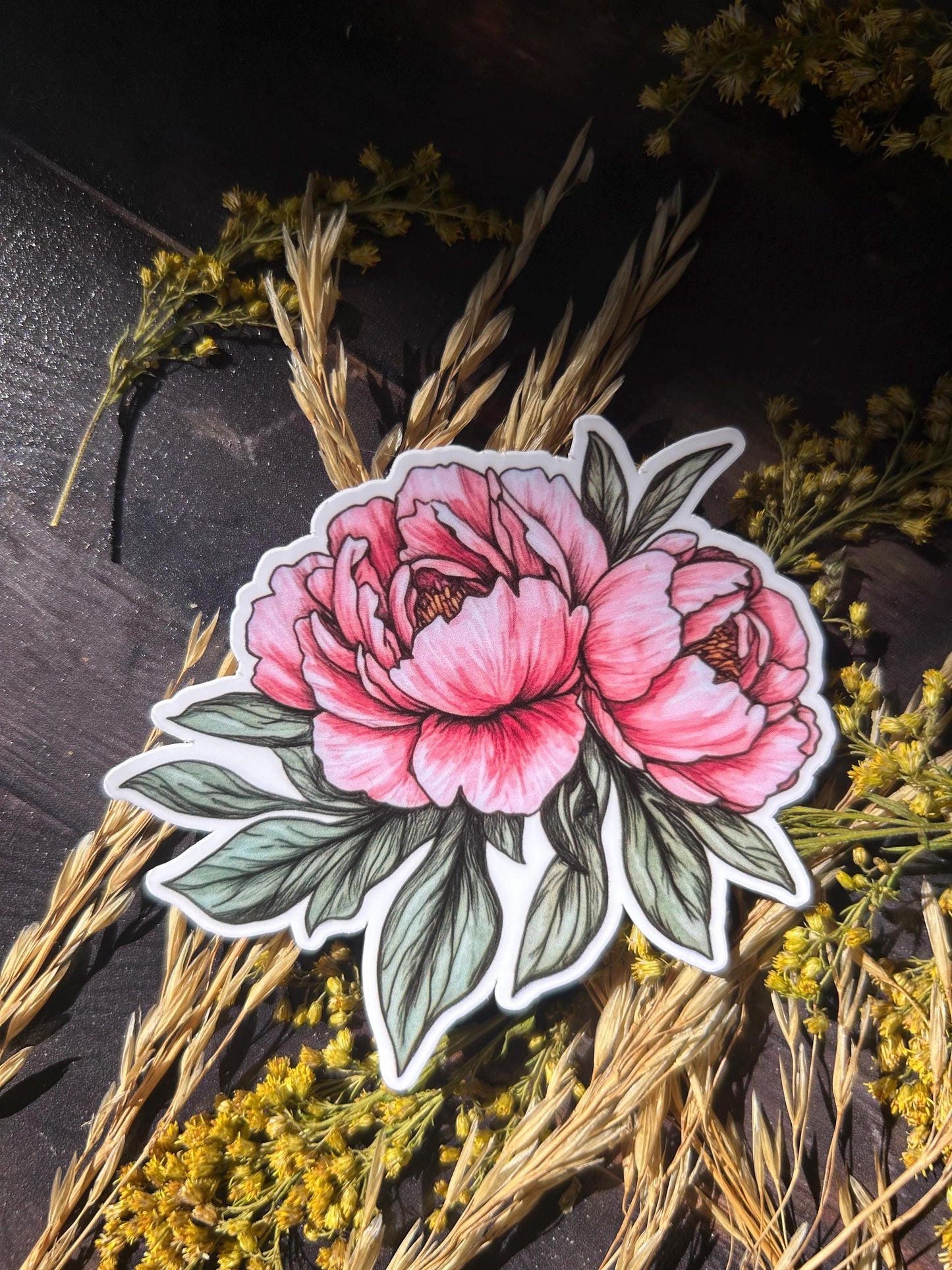 Peonies Art: Waterproof Vinyl Sticker
