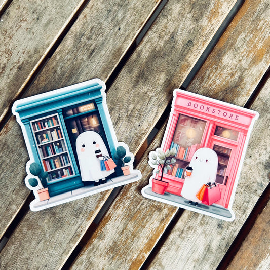 Ghost and the Bookstore: Waterproof Vinyl Sticker