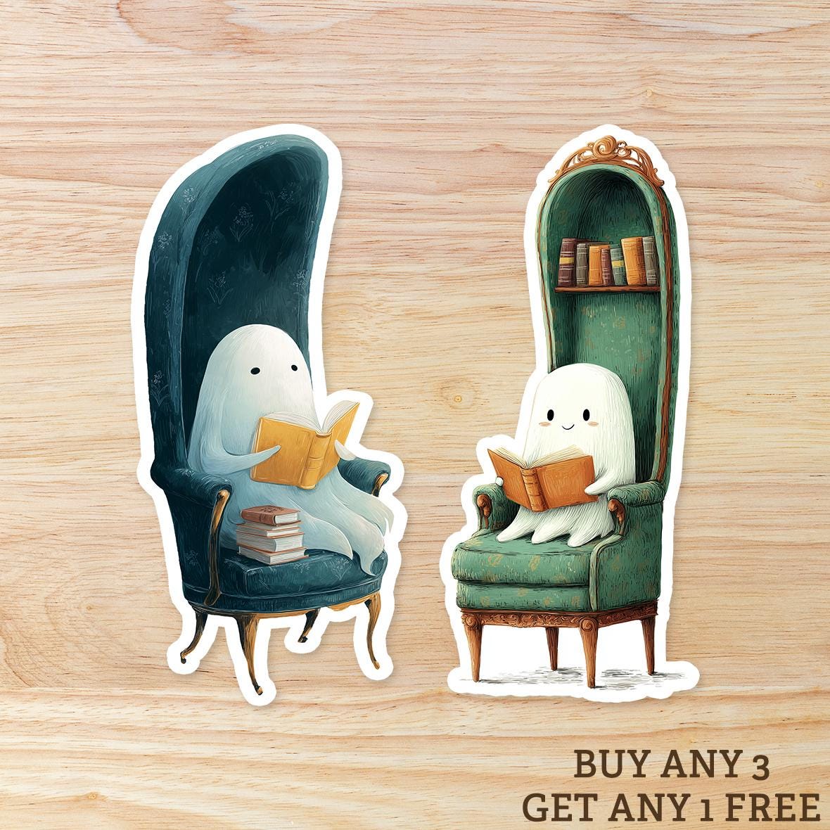 Cozy Ghost Reading a Book: Vinyl WATERPROOF Sticker