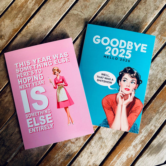 Funny Retro New Year Cards – 1950s Housewife Holiday Cards with Sarcastic Humor