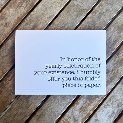 Funny Birthday Card: Sarcastic Folded Piece of Paper Greeting