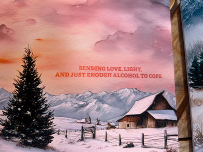 Funny Watercolor Christmas Card Set – Sarcastic Holiday Cards with Mountain and Farm Scenes