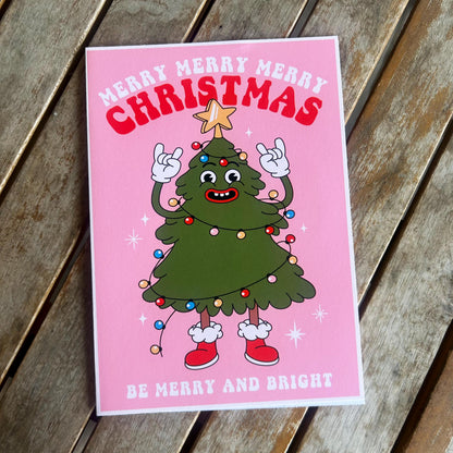 Pink Christmas Card Set: Fun Santa, Rudolph, and Tree Designs