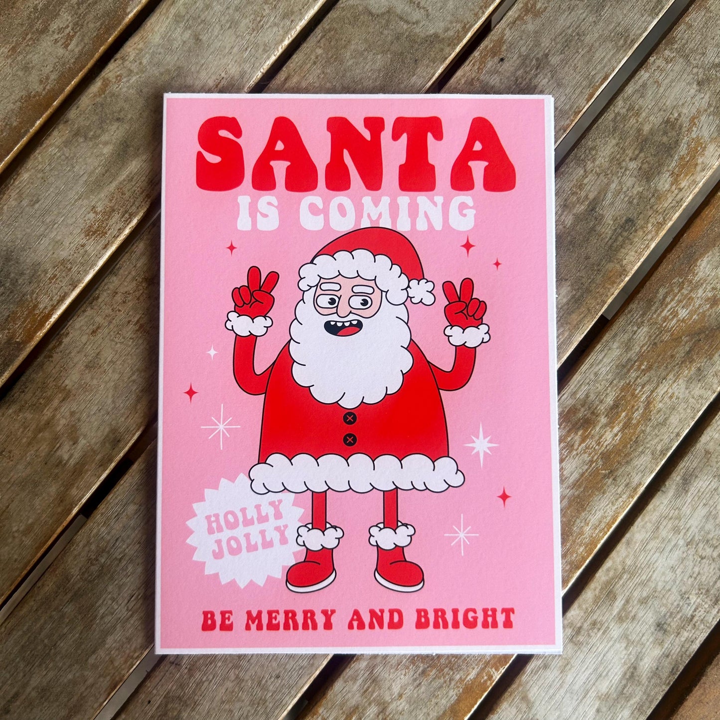 Pink Christmas Card Set: Fun Santa, Rudolph, and Tree Designs