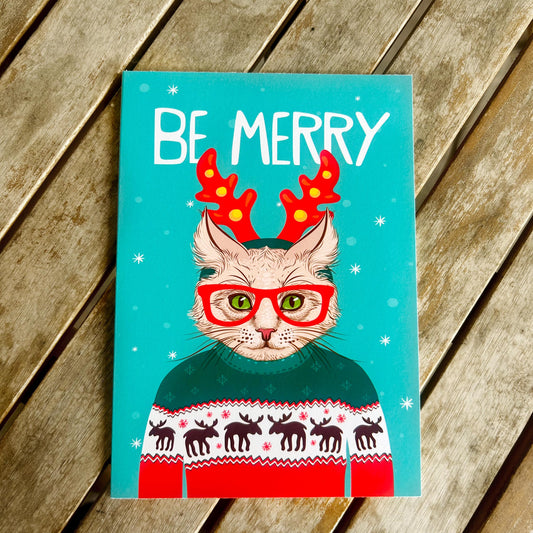 Hipster Cat Christmas Card – Fun Holiday Card