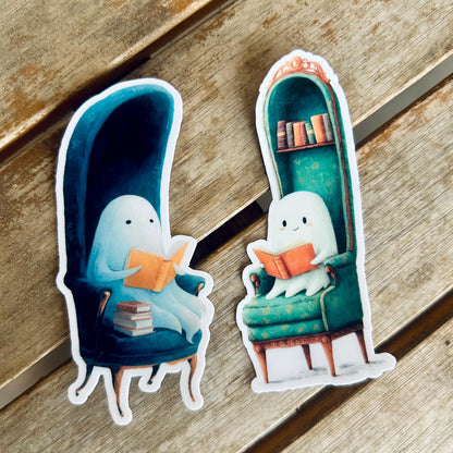 Cozy Ghost Reading a Book: Vinyl WATERPROOF Sticker