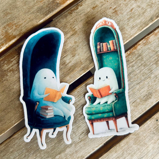Cozy Ghost Reading a Book: Vinyl WATERPROOF Sticker