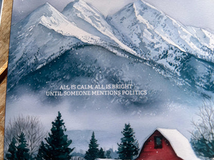 Funny Watercolor Christmas Card Set – Sarcastic Holiday Cards with Mountain and Farm Scenes