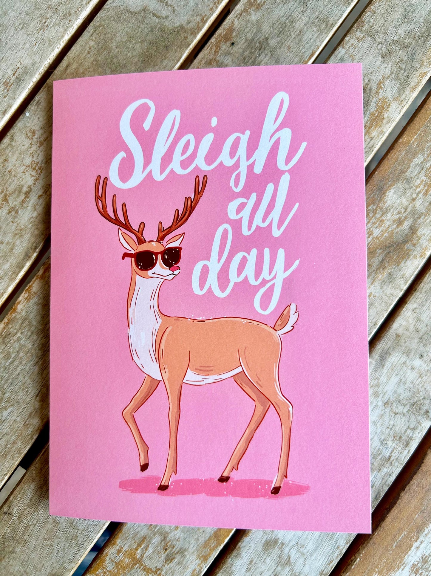Funny Christmas Card: Sleigh All Day Reindeer Holiday Card
