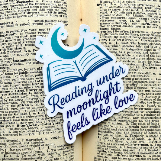 Reading Under Moonlight Feels Like Love: Vinyl WATERPROOF Sticker