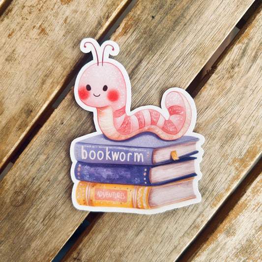 Adorable Book Worm - Vinyl WATERPROOF Sticker