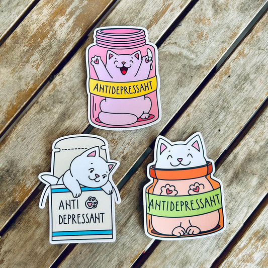 Cat Anti-Depressants: Vinyl WATERPROOF Sticker