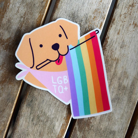 LGBTQ+ Flag and Dog Sticker: Vinyl WATERPROOF Sticker