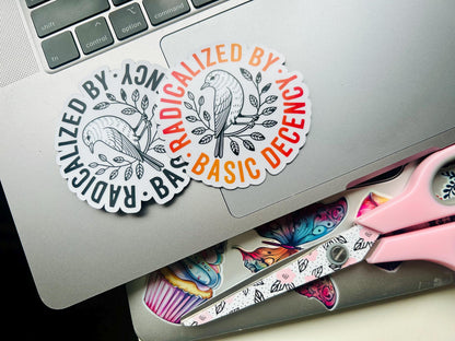 Radicalized by Basic Decency: Vinyl WATERPROOF Sticker