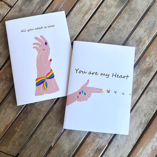 LGBTQ+ Love Card: Rainbow Heart Hands, Pride Greeting