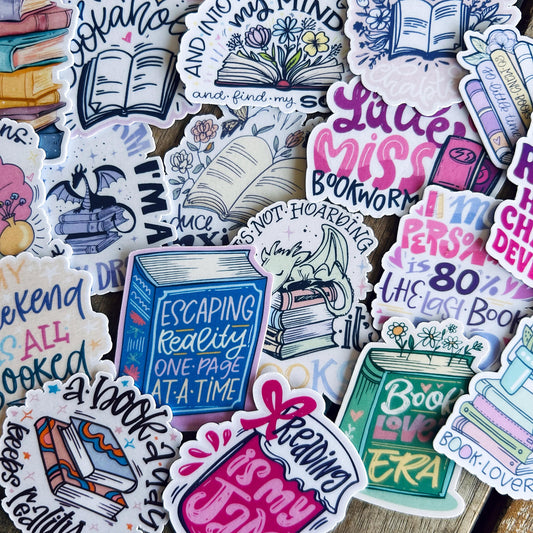 Mini Reading Stickers – Book Lover, Cozy Reader: WATERPROOF Vinyl Stickers