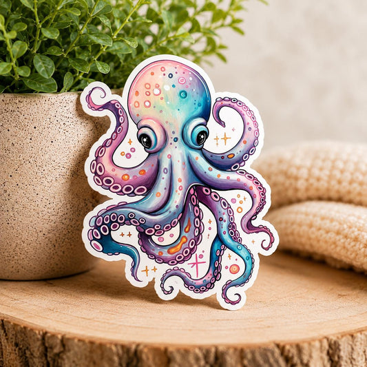 Pastel Whimsical Octopus: Waterproof Vinyl Sticker