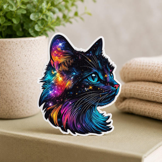 Galaxy Black Cat Waterproof Vinyl Sticker