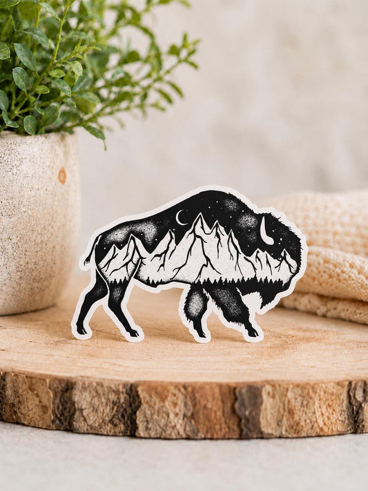 Bison with mountains sticker