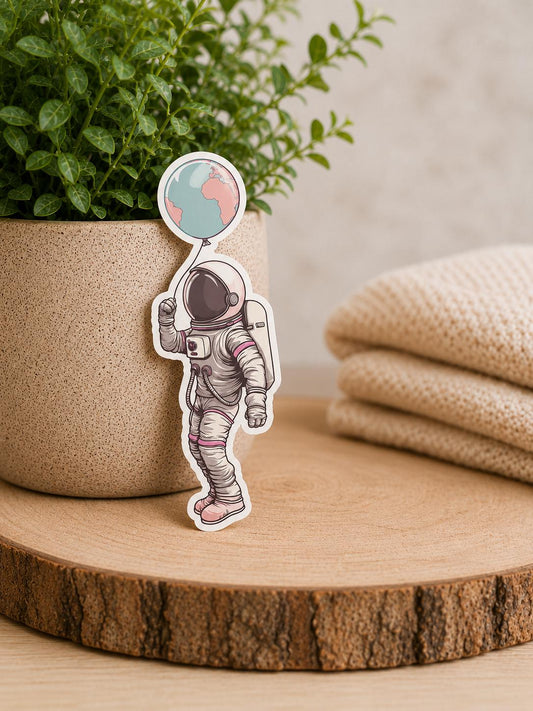 Astronaut with Earth Balloon Waterproof Vinyl Sticker