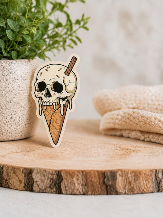 Skull Ice Cream Cone: Waterproof Vinyl Sticker